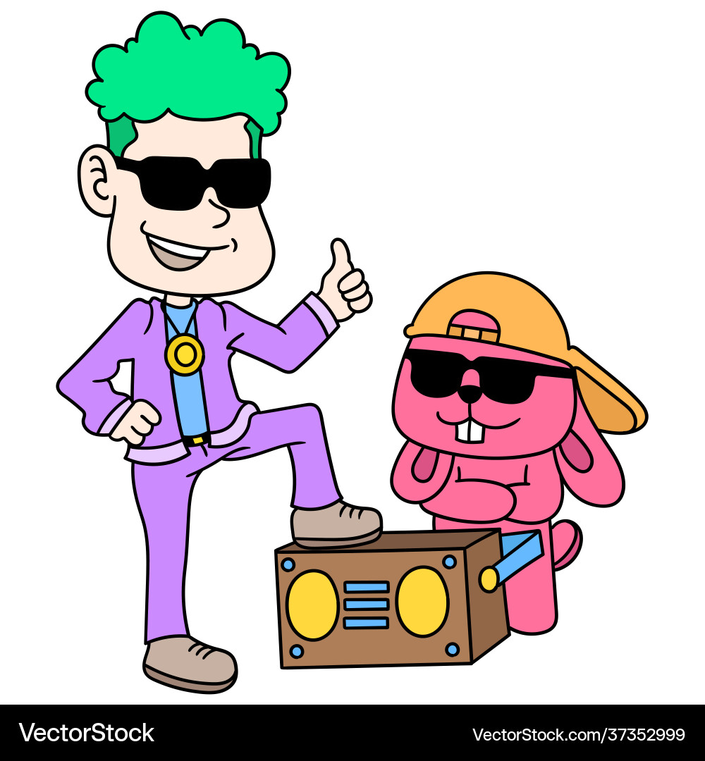 Man and his pet rabbit are in style Royalty Free Vector