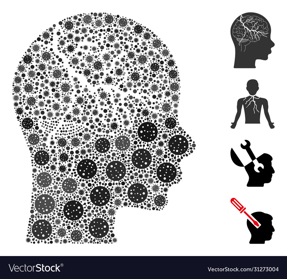 Brain carcinoma collage coronavirus elements