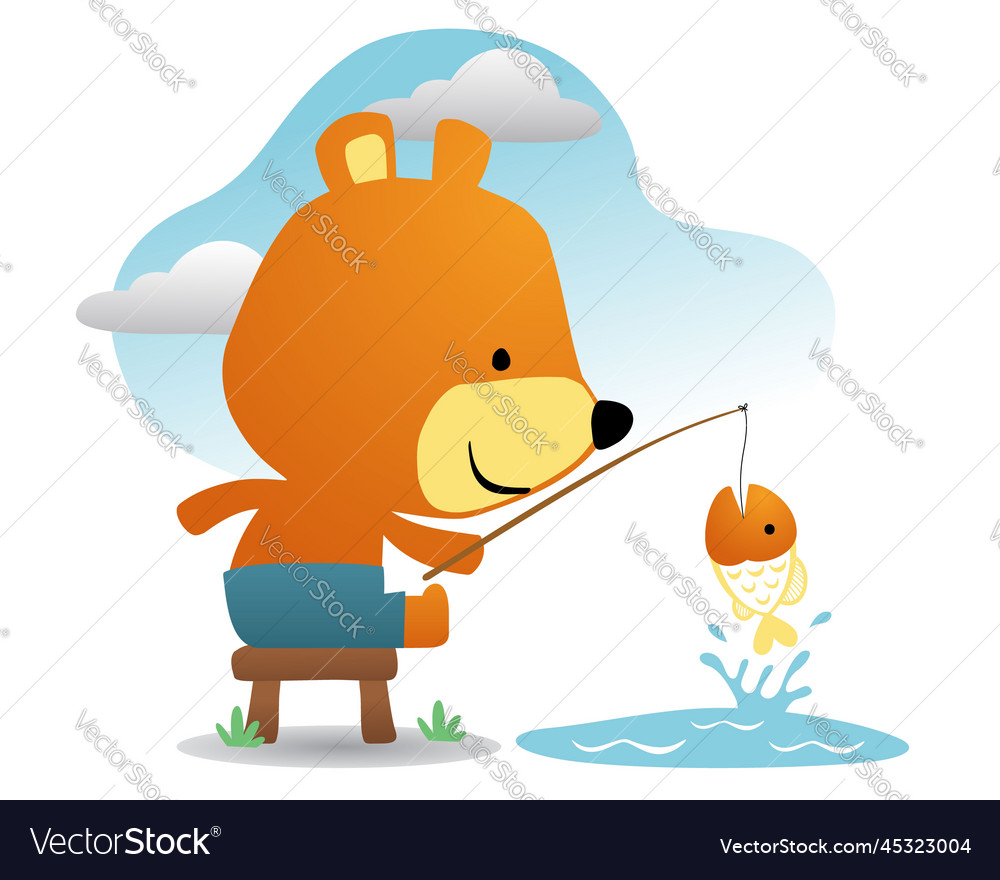 Cartoon of funny bear fishing Royalty Free Vector Image