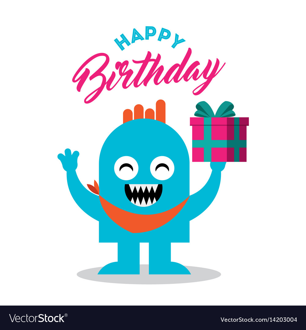 Happy birthday card with monster Royalty Free Vector Image