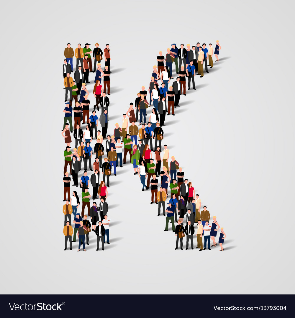 Large group of people in letter k form Royalty Free Vector