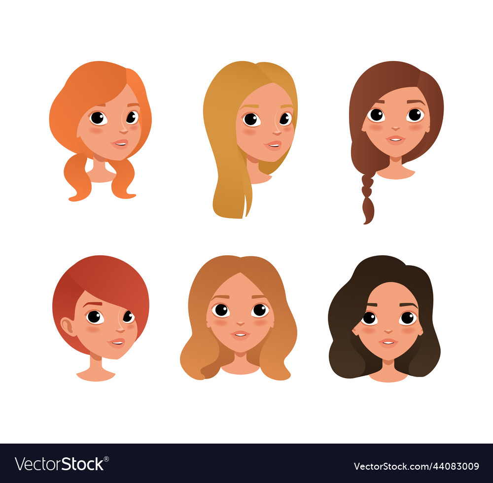 Cute girls heads with different hair color Vector Image