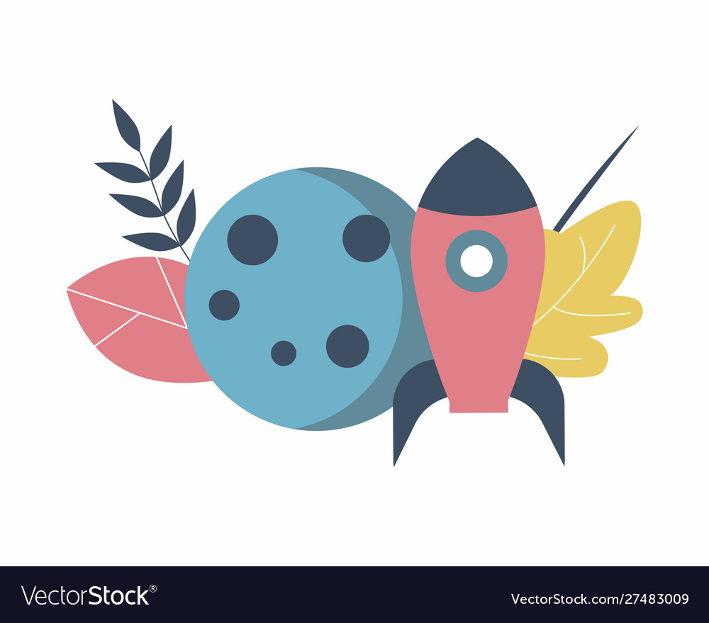 Planet rocket and autumn leaves school icon