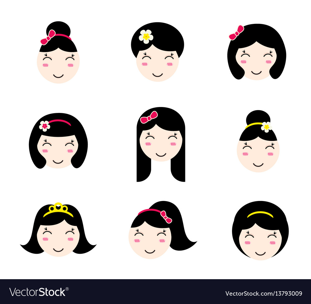 Set Of Cute Anime Girl Characters With Different Vector Image