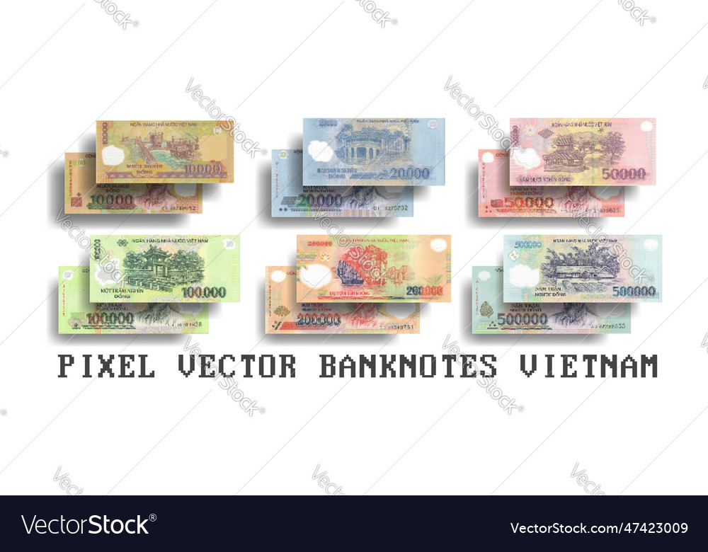 Set of pixelated mosaic banknotes vietnam