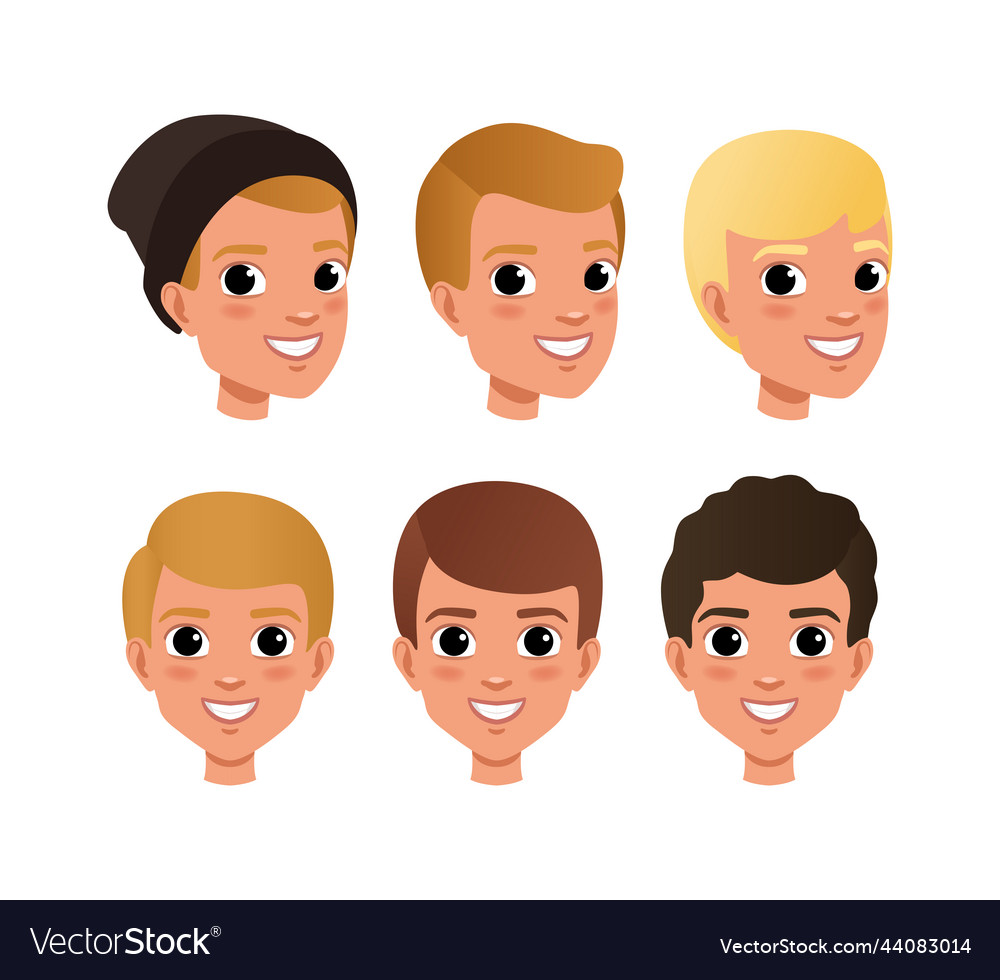 Cute Boys Heads With Different Hair Color Vector Image