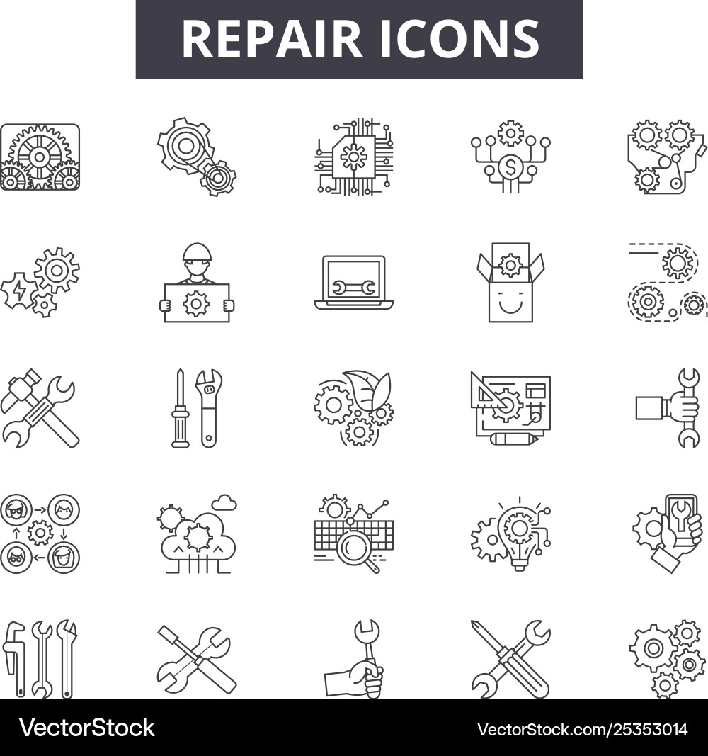 Reparieren Linie Icons Zeichen gesetzt linear Vektorbild