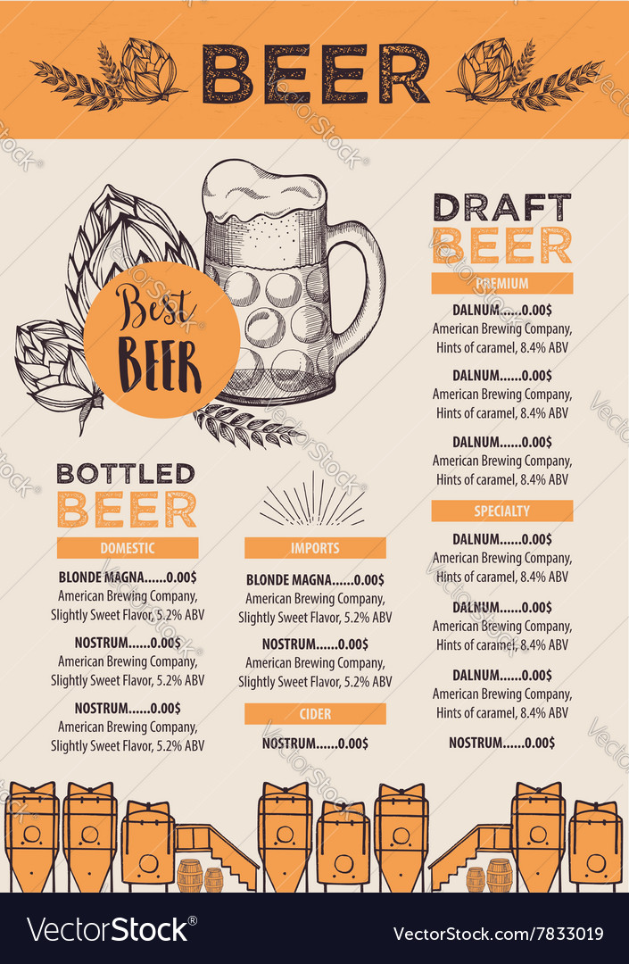 Beer restaurant cafe menu template design Vector Image