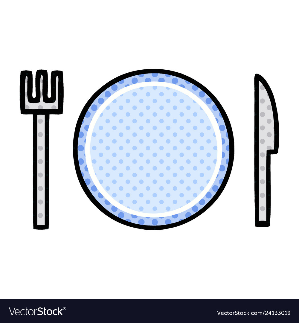 Comic book style cartoon plate and cutlery Vector Image Comic book style cartoon plate and cutlery Vector Image