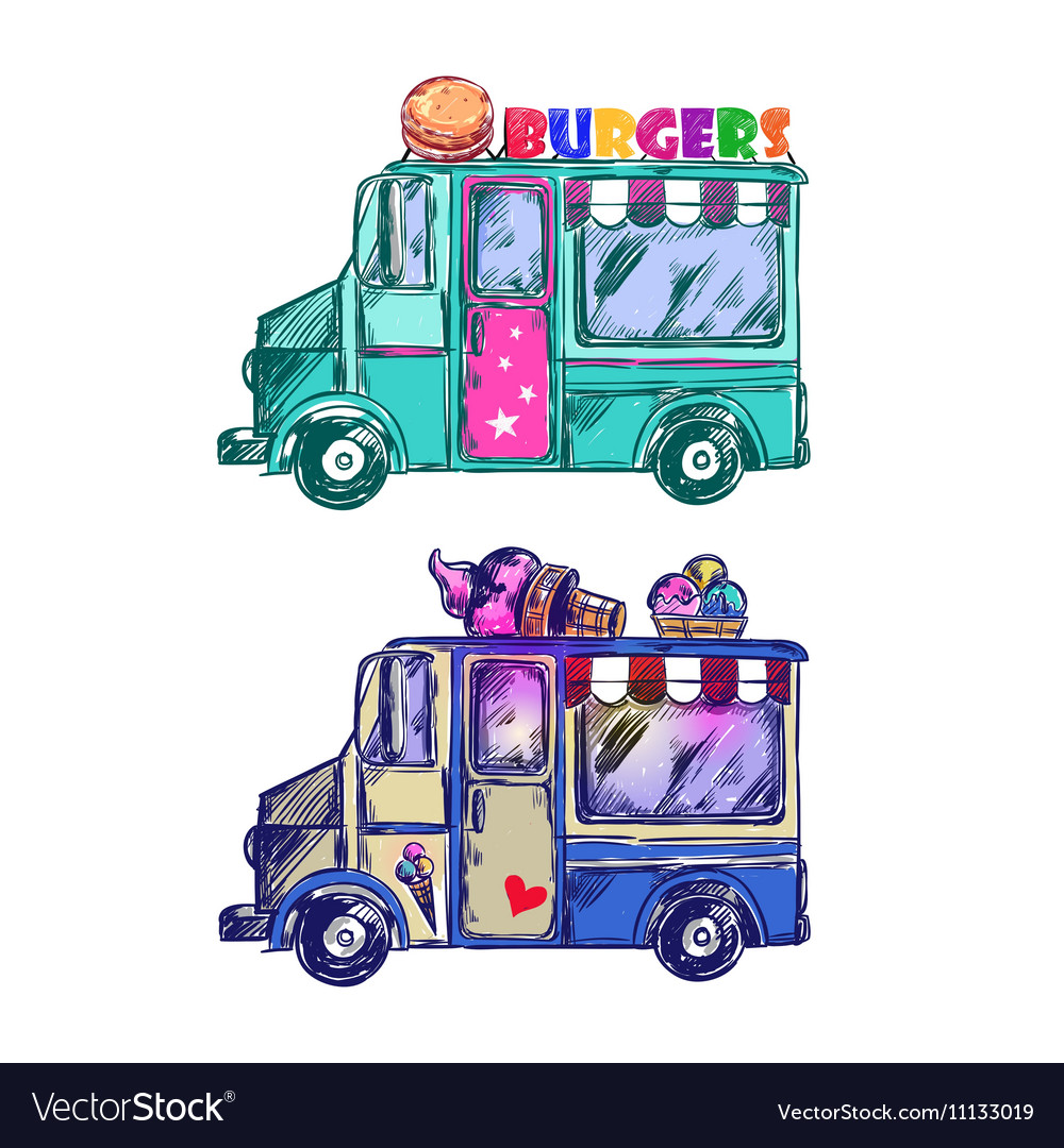 Food truck sketch Royalty Free Vector Image - VectorStock