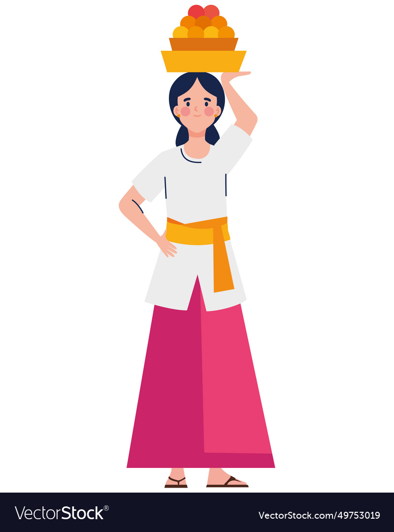 Nyepi Woman With Fruits Royalty Free Vector Image