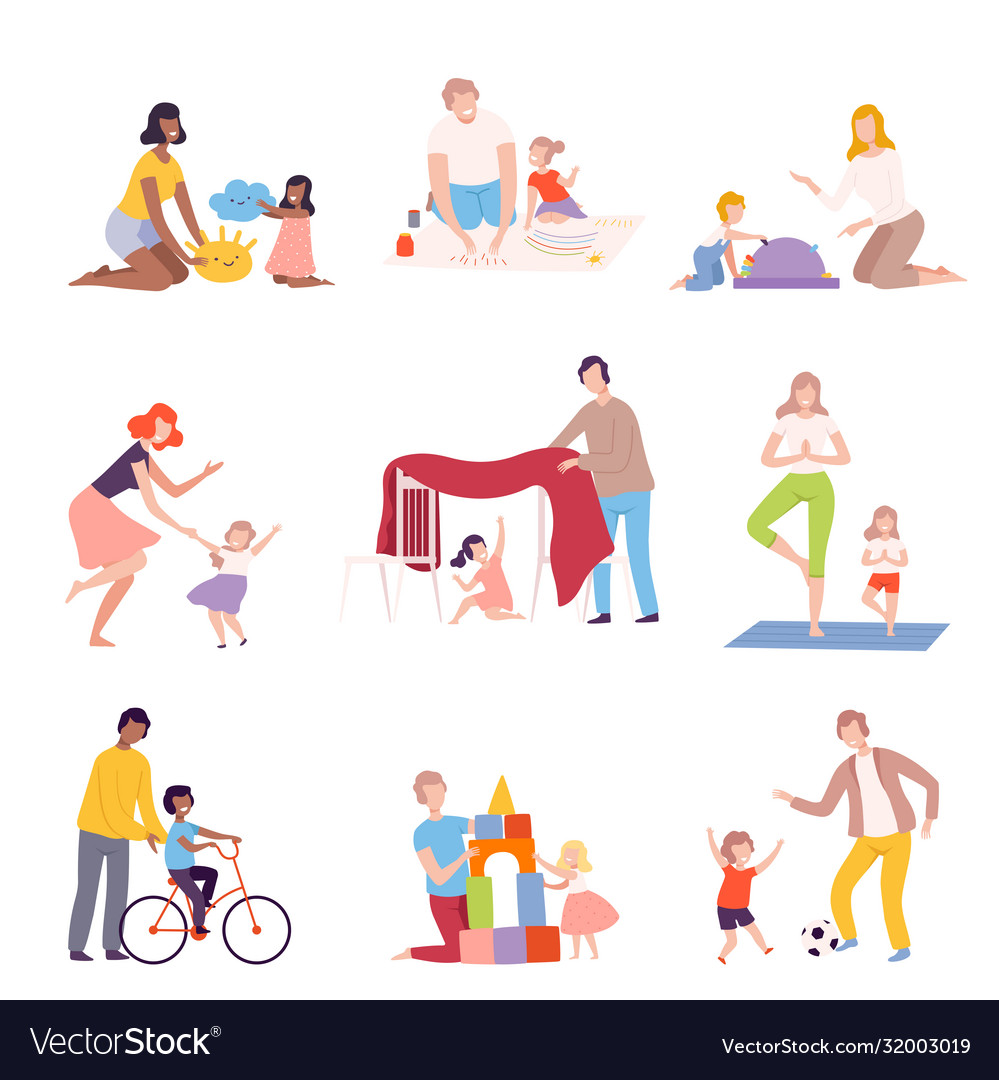 Parents and kids spending time together at home Vector Image