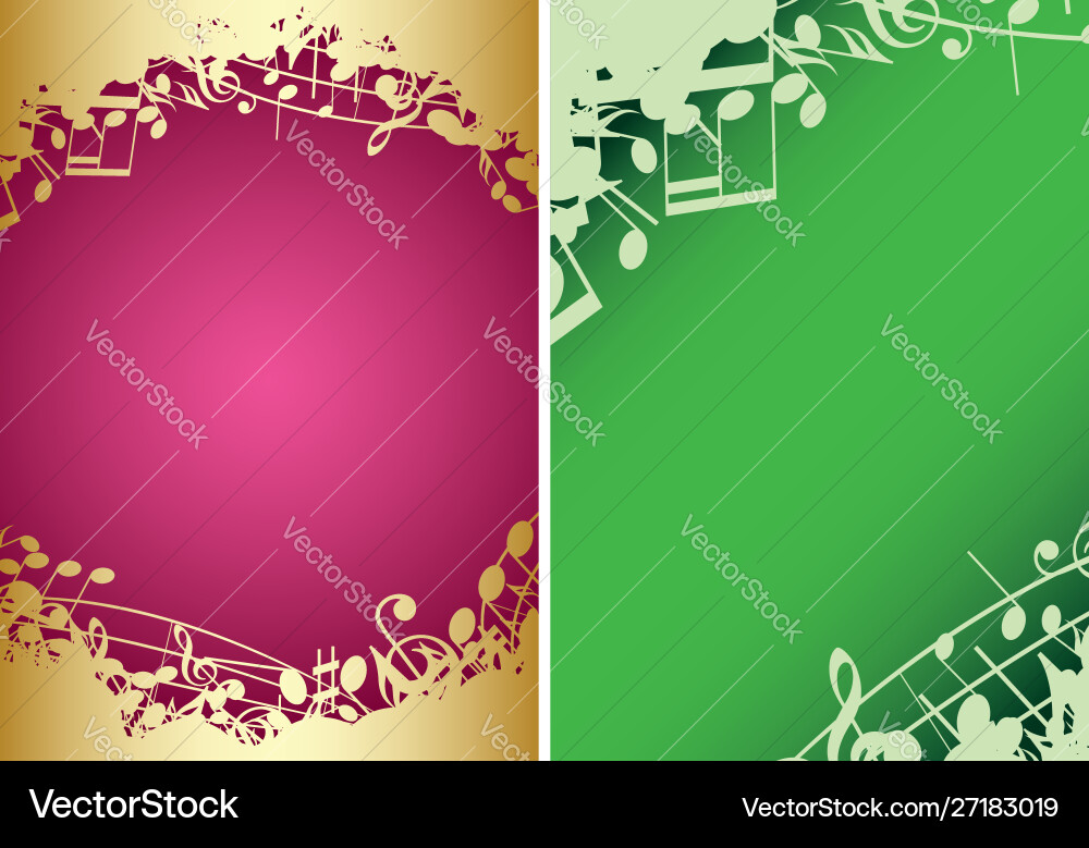 Red and green backgrounds a4 with music notes Vector Image