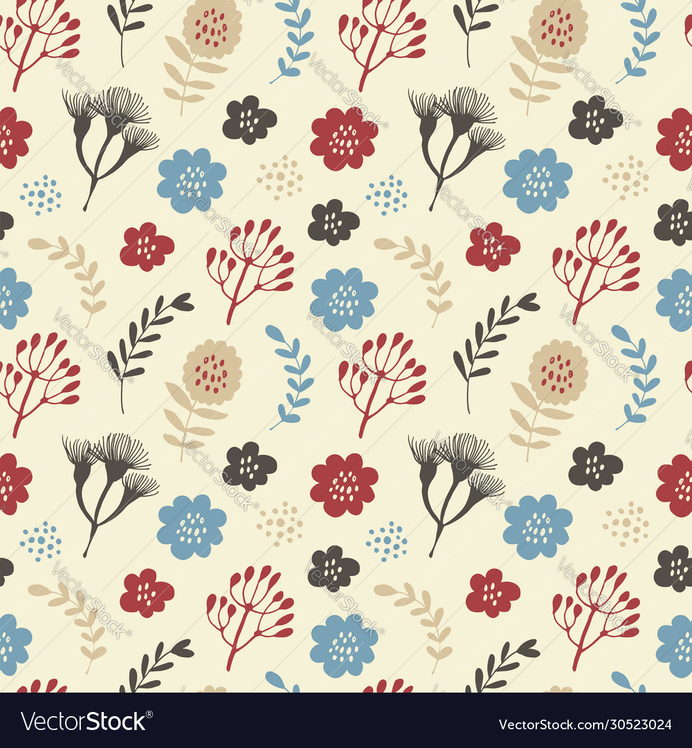 Flowers and branches seamless pattern hand drawn