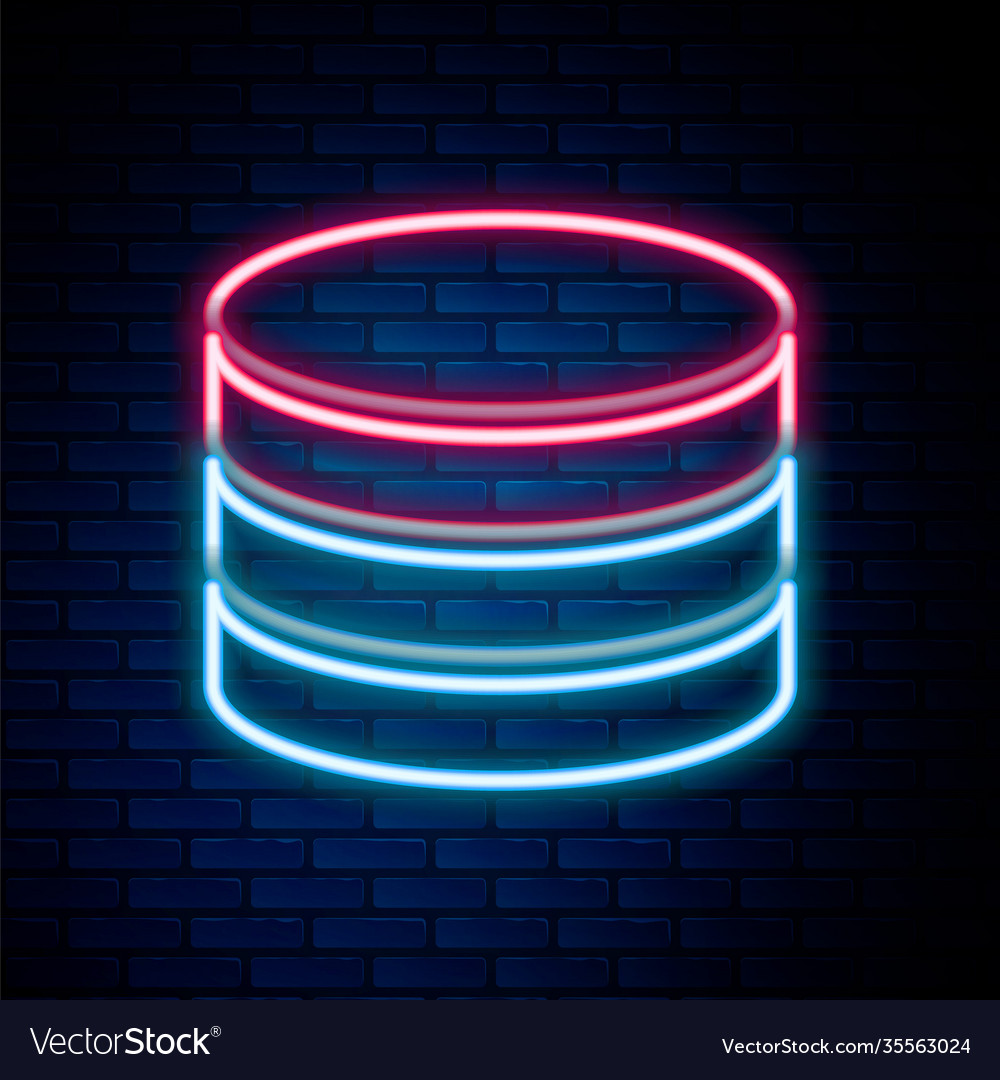 Glowing neon line database icon isolated on brick Vector Image