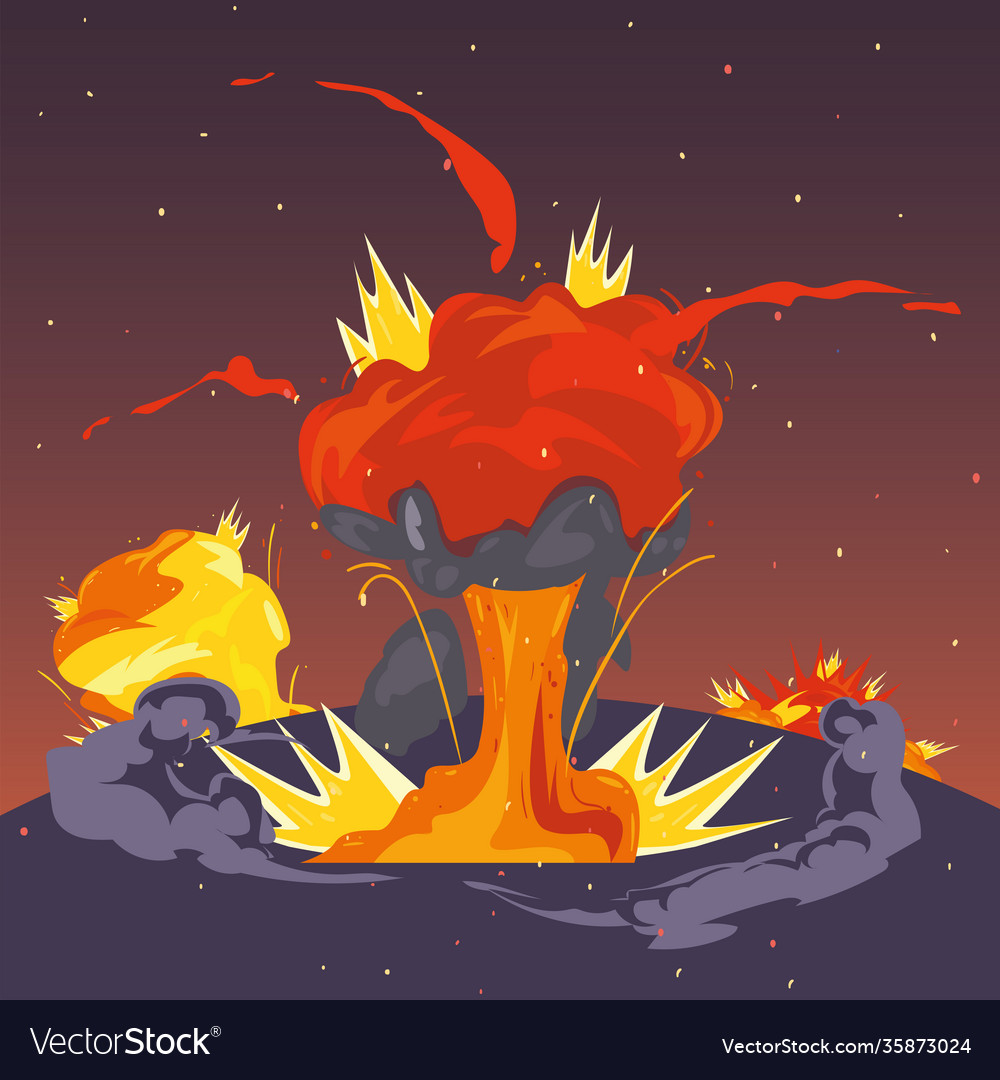 Military red explosion flame at night Royalty Free Vector