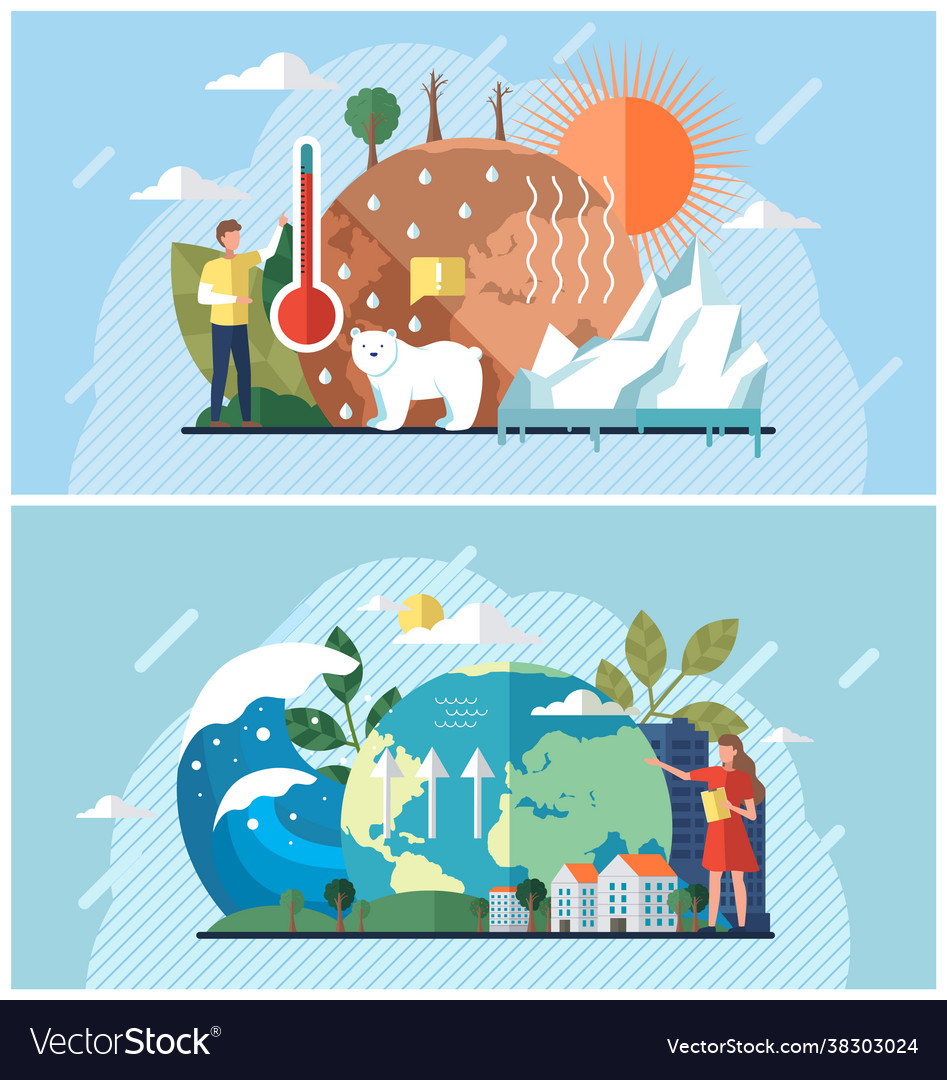 Set about climate change rising Royalty Free Vector Image