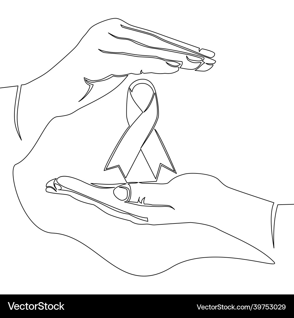Continuous line drawing ribbon in hands concept Vector Image