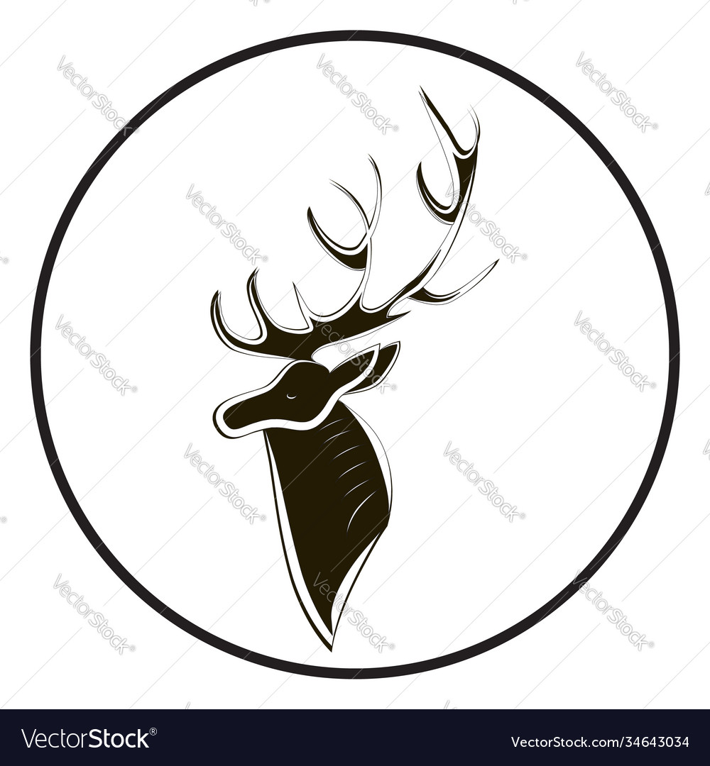 Deer head silhouette with large horns isolated