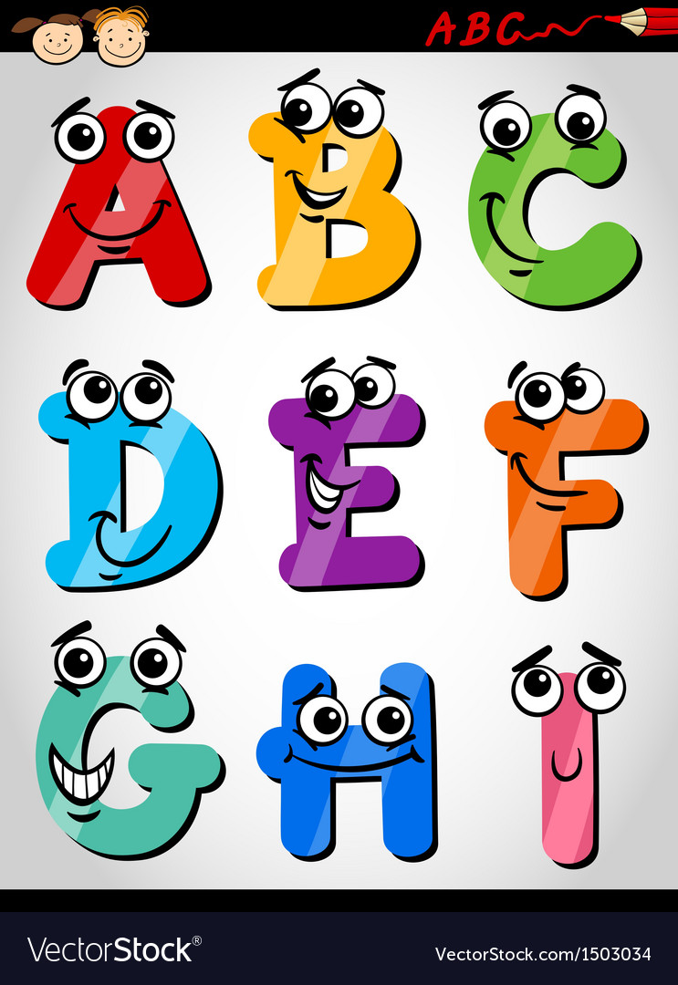 Funny letters alphabet cartoon Royalty Free Vector Image