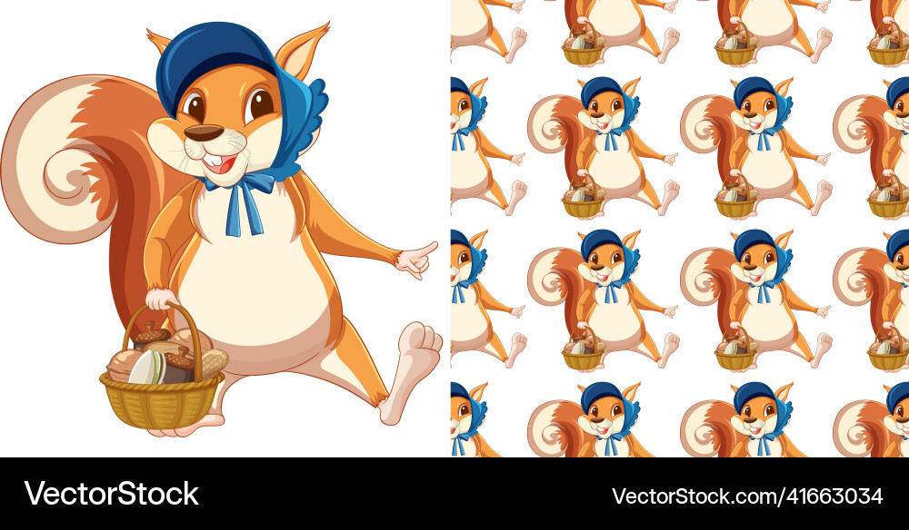 Seamless design of squirrel on white background Vector Image