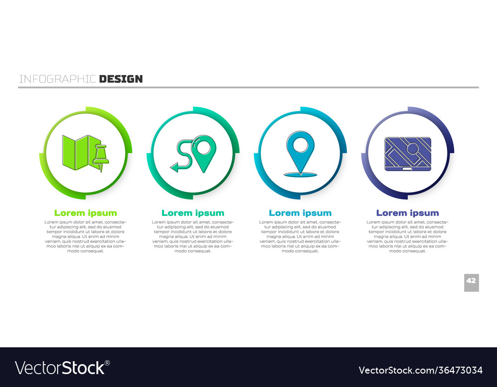 Set folded map with push pin route location Vector Image