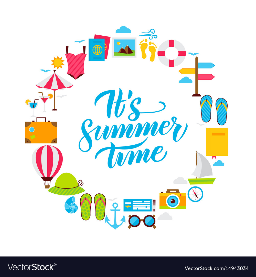 Summer time flat circle Royalty Free Vector Image