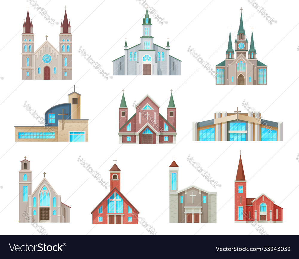 Catholic church buildings isolated icons Vector Image