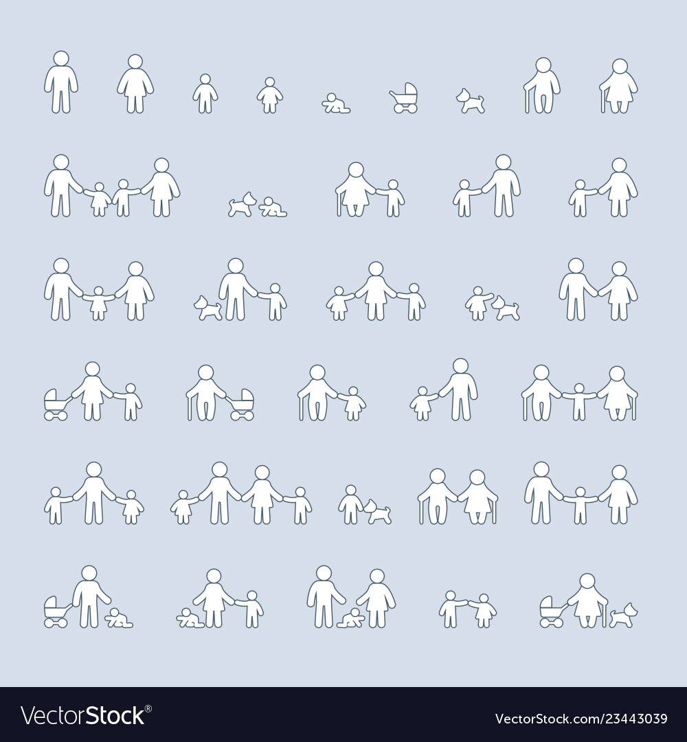 Family icons set on grey