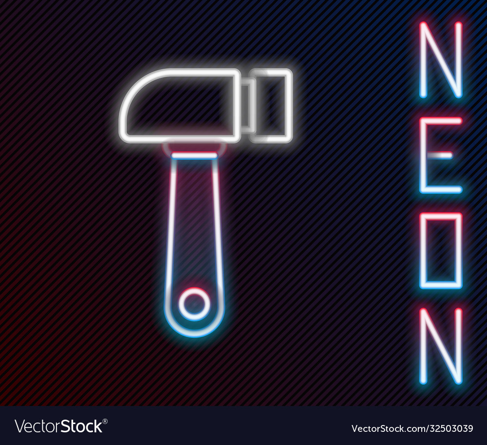 Glowing neon line hammer icon isolated on black