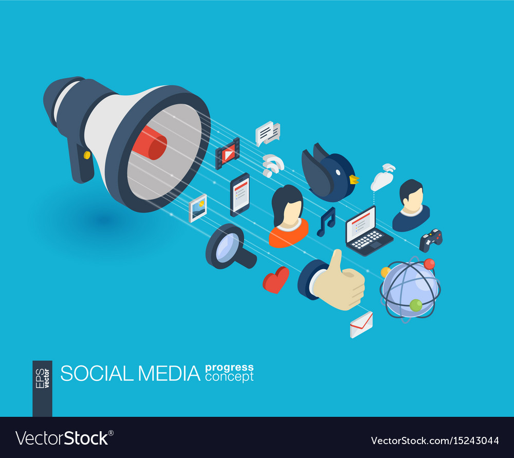 Social media integrated 3d web icons growth Vector Image