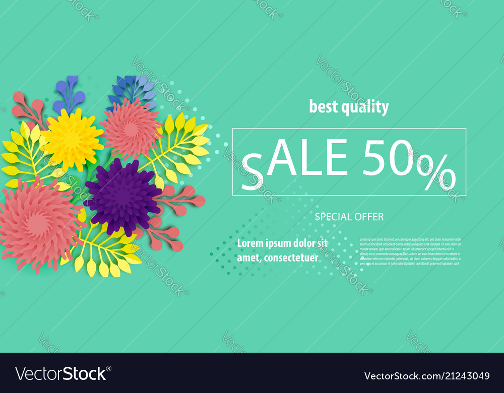 Horizontal paper flower sale banner Royalty Free Vector