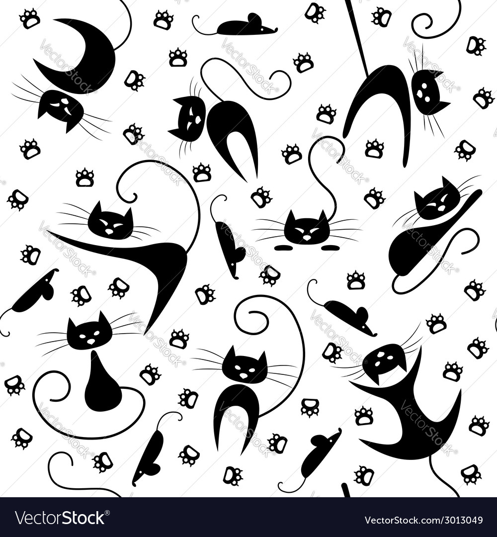 Seamless pattern with black cats paw prints and Vector Image