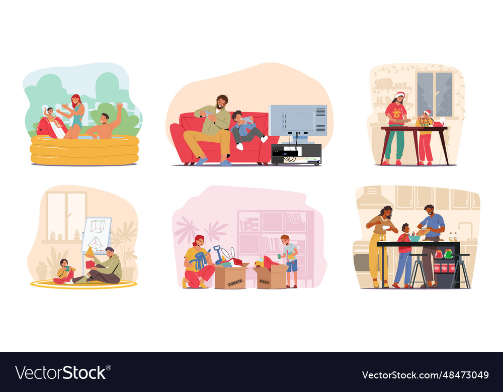 Set family leisure and activities parents Vector Image