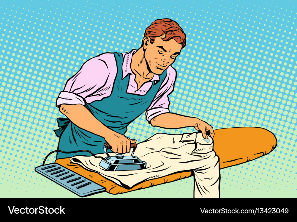 Vintage employee ironed clothes Royalty Free Vector Image