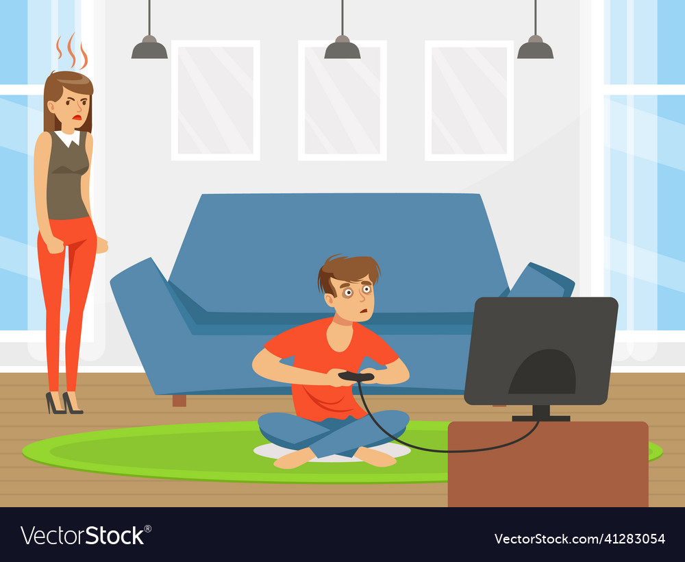 Premium Vector  Game addiction. teenage gamer with computer and