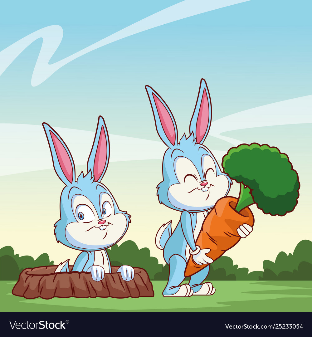 Cute easter bunny happy friends rabbit hole nature