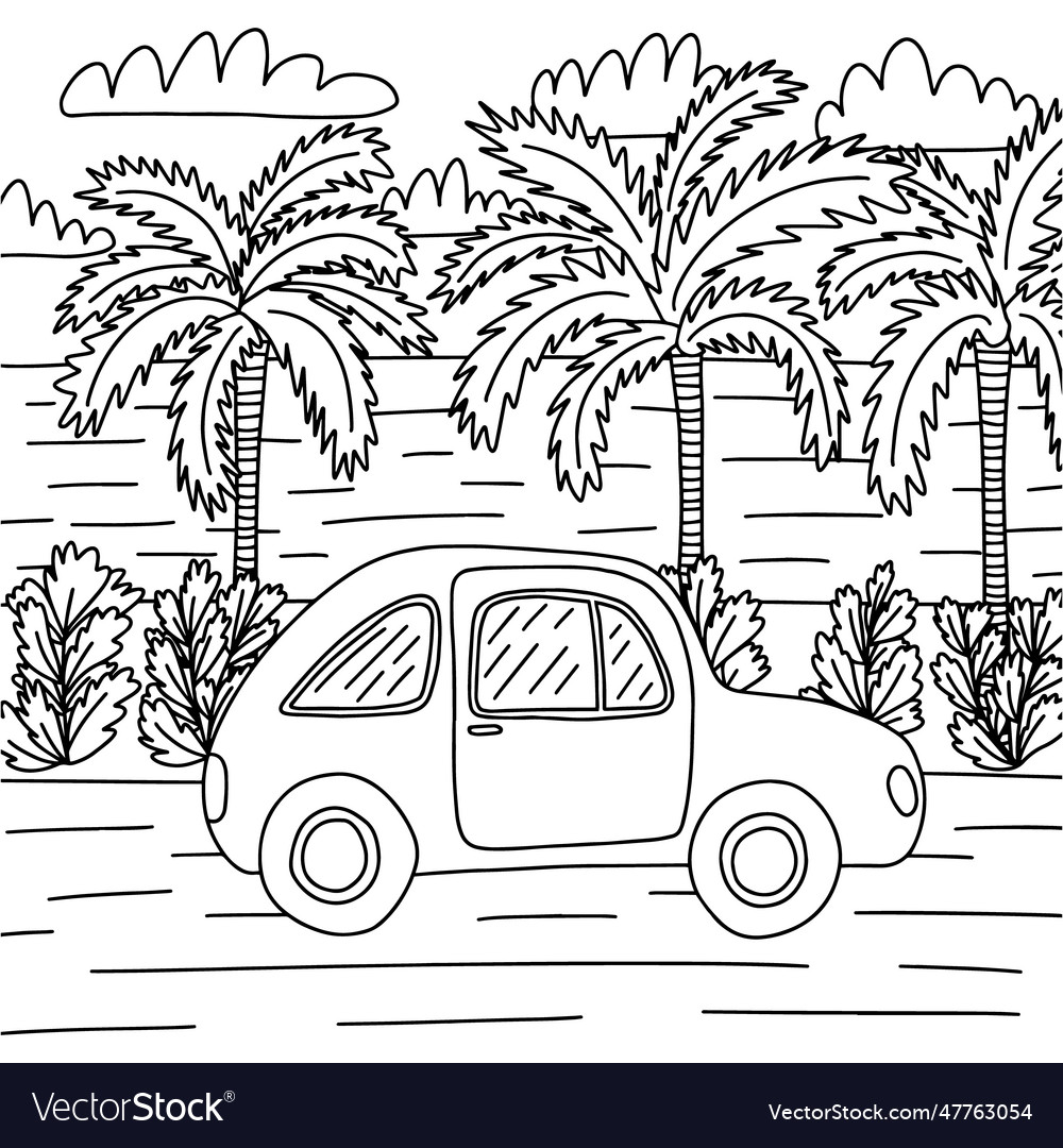 Cute summer coloring page with trendy car Vector Image