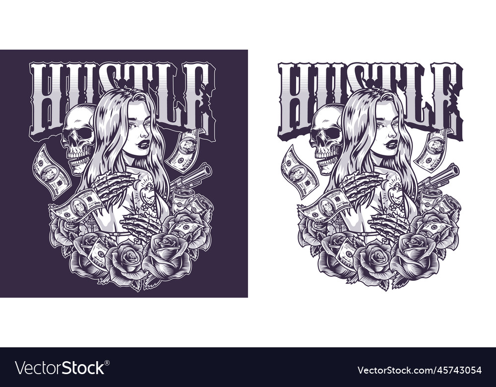 Hustle dangerous girl monochrome flyer Royalty Free Vector