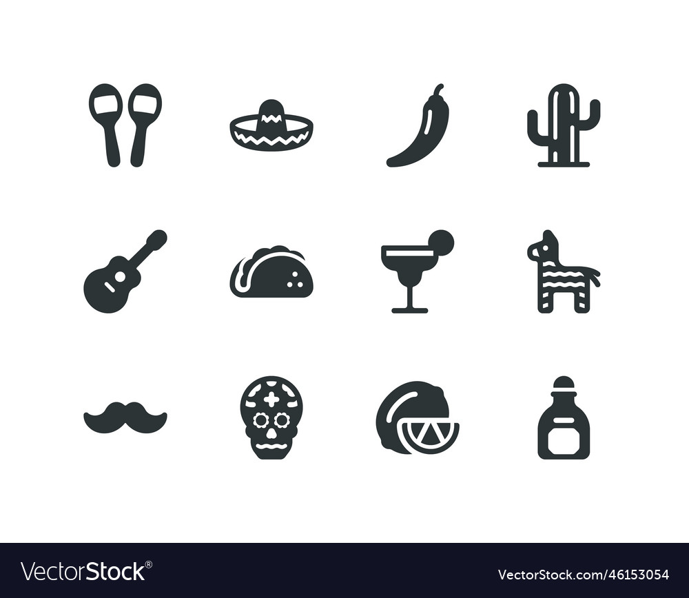 Mexico related solid icons Royalty Free Vector Image