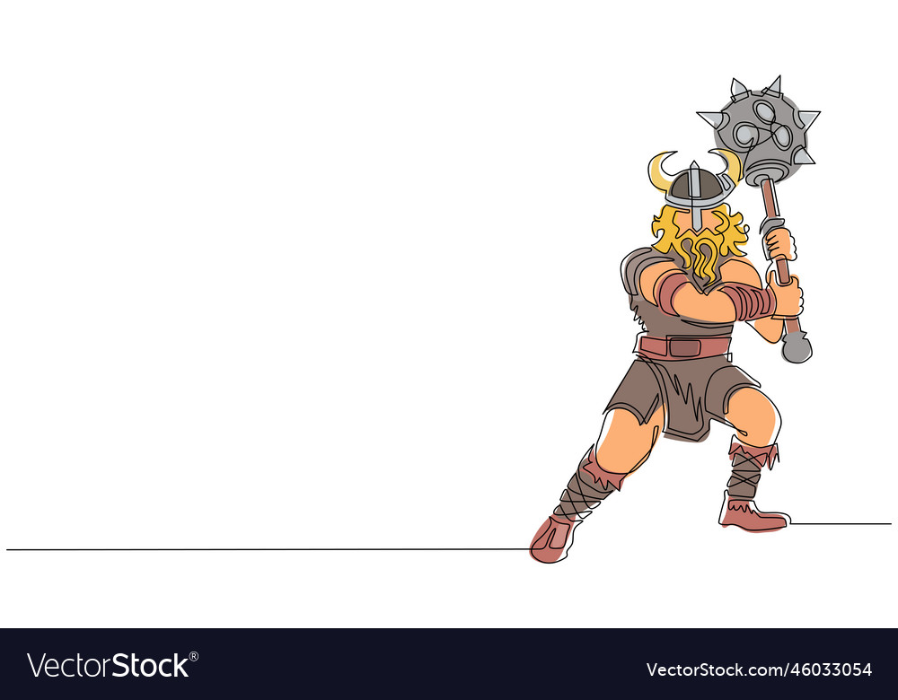 Single continuous line drawing viking warrior Vector Image