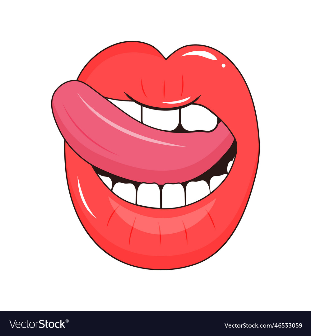 Lips with tongue in pop art style Royalty Free Vector Image