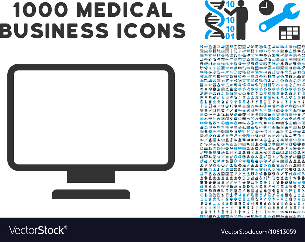 Monitor icon with 1000 medical business symbols