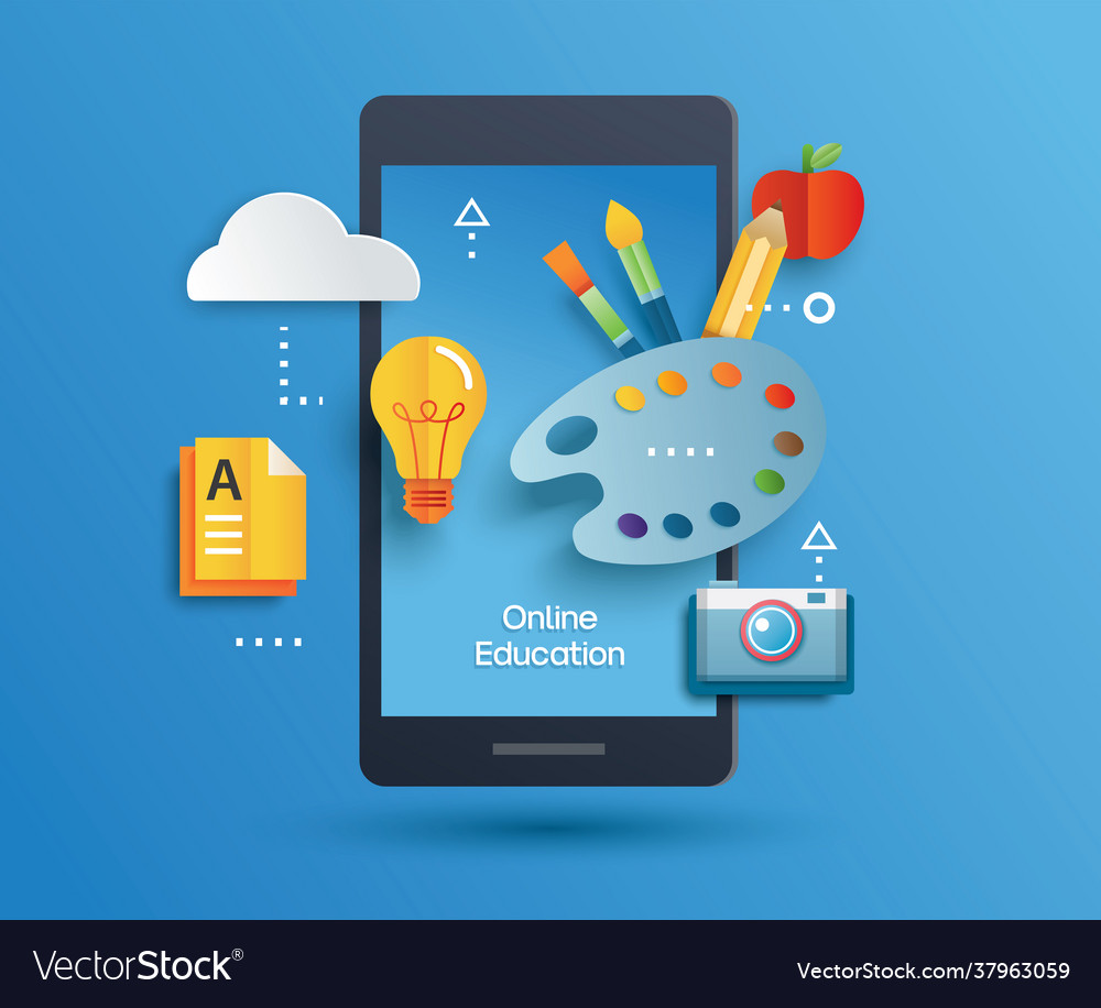 Online education learning on computer learning Vector Image