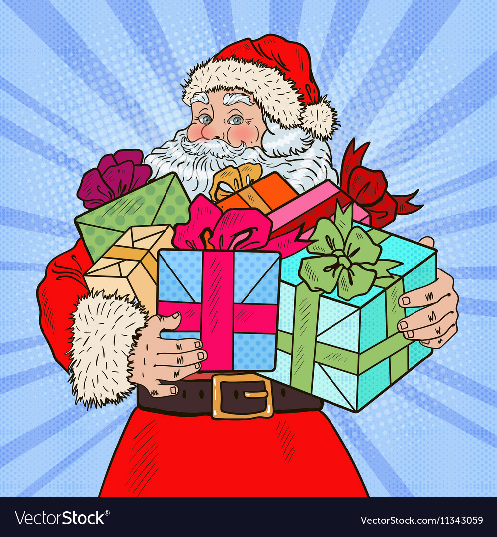 Pop Art Santa Claus With Christmas Gifts Vector Image