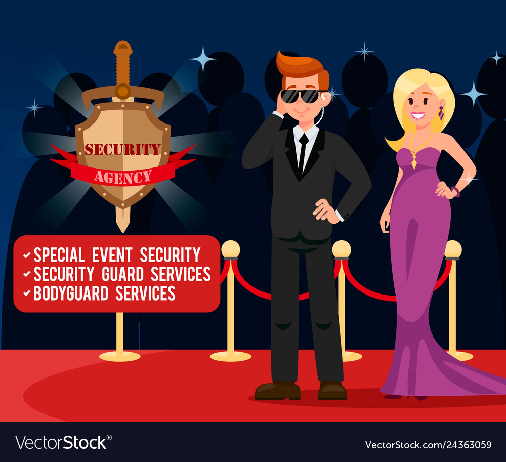 Vip bodyguard and elegant woman banner template