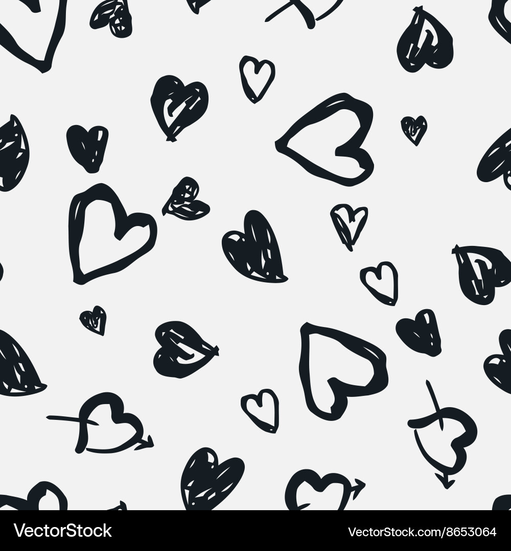 Doodle seamless pattern with hearts Royalty Free Vector