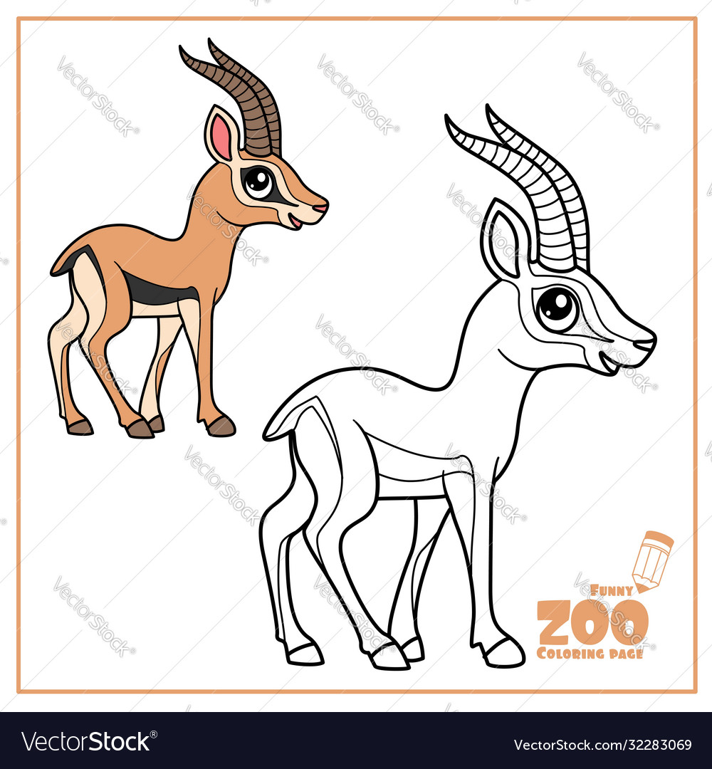 Cute cartoon little gazelle color and outlined