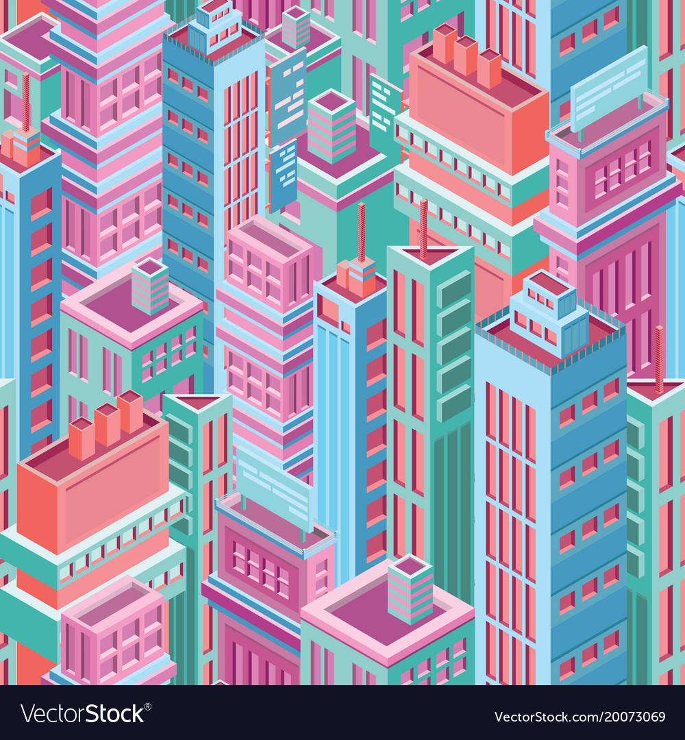 Seamless pattern with tall isometric city