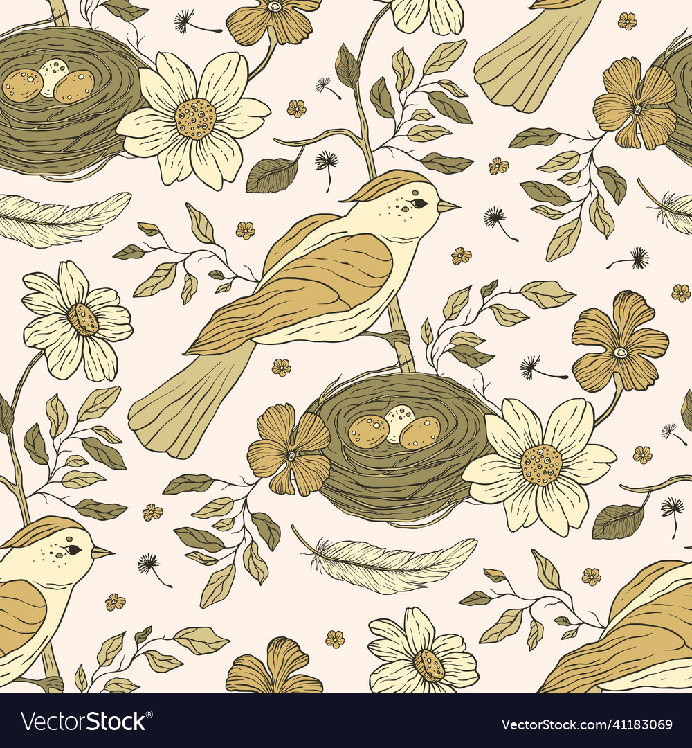 Vintage bird seamless pattern